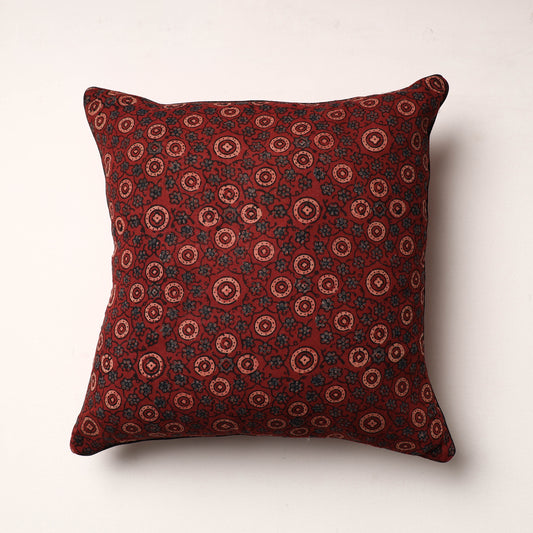 Red - Ajrakh Block Printed Cotton Cushion Cover (16 x 16 in)