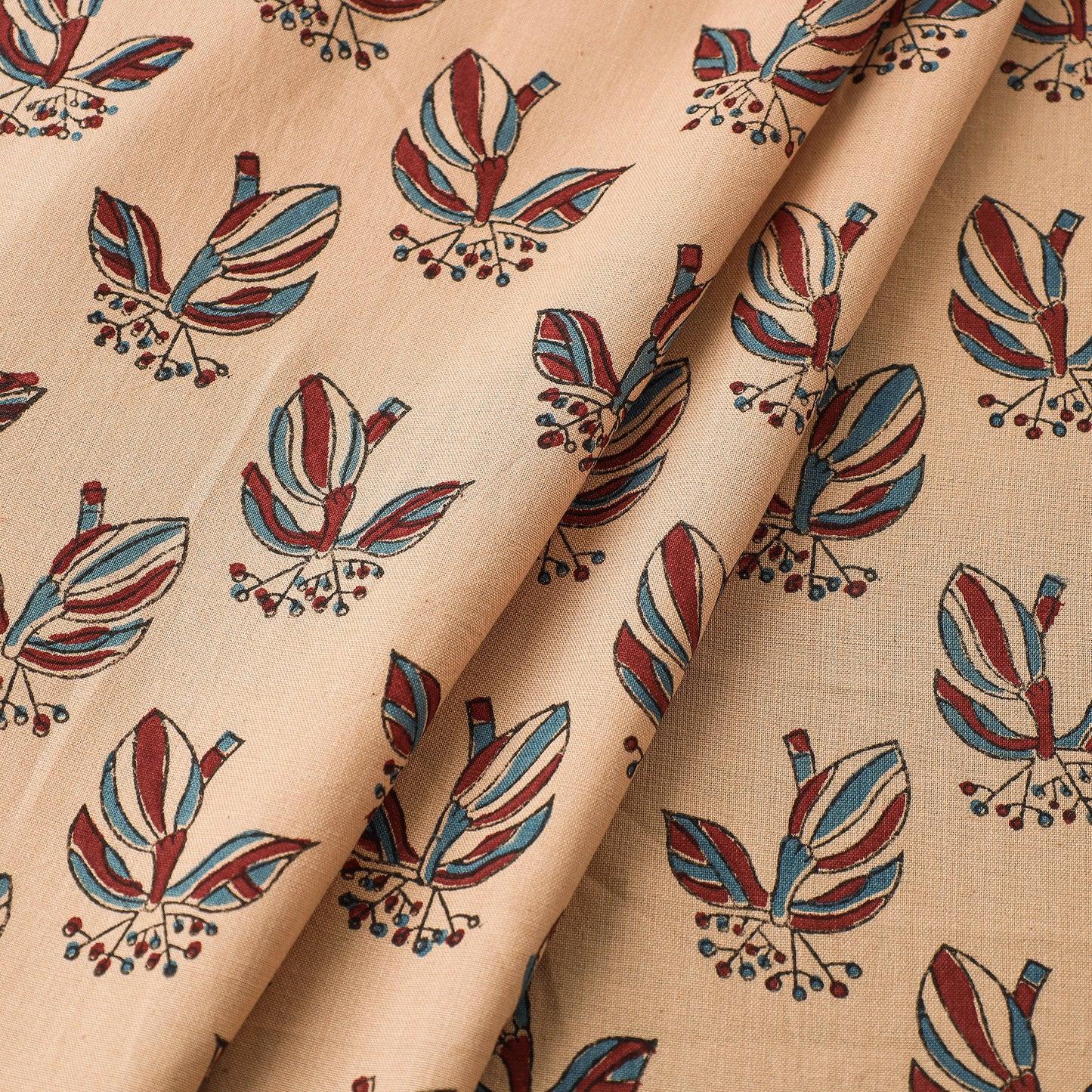 Brown - Mangalgiri Block Printed Handwoven Cotton Fabric