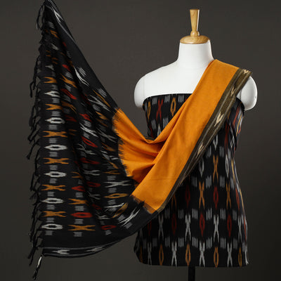Black - 3pc Pochampally Ikat Handloom Cotton Suit Material Set 06