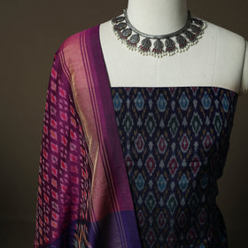Handloom Sico Pochampally Ikat 2pc Unstitched Dress Material Kurta Set 04