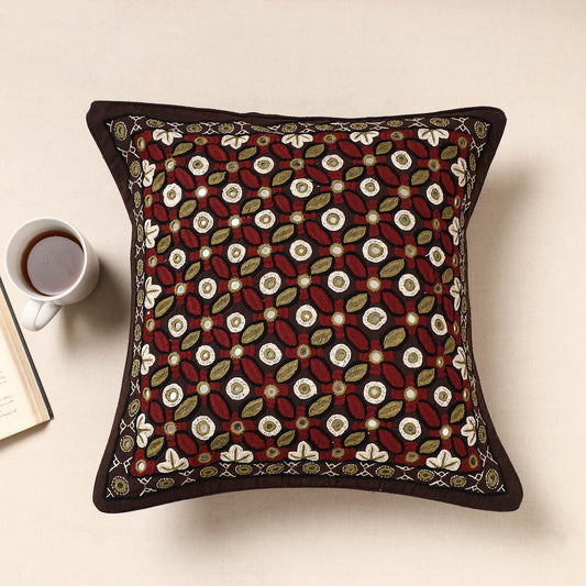 Kala Raksha Pakko Hand Embroidery Cotton Cushion Cover (16 x 16 in)