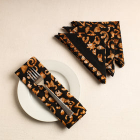 Set of 4 - Orange Hand Batik Printed Cotton Table Napkins
