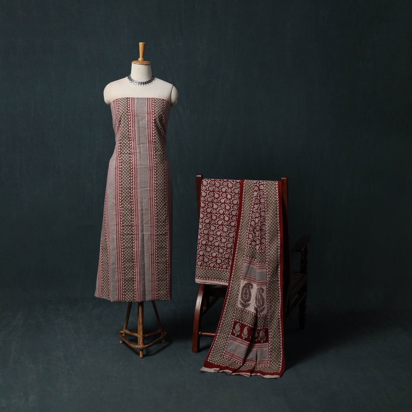Bagh Hand Block Print Cotton 3pc Unstitched Dress Material Suit Set 06