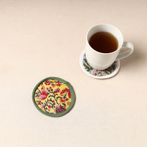 Yellow - Handcrafted Sanganeri Print Coaster (Set of 2) 30