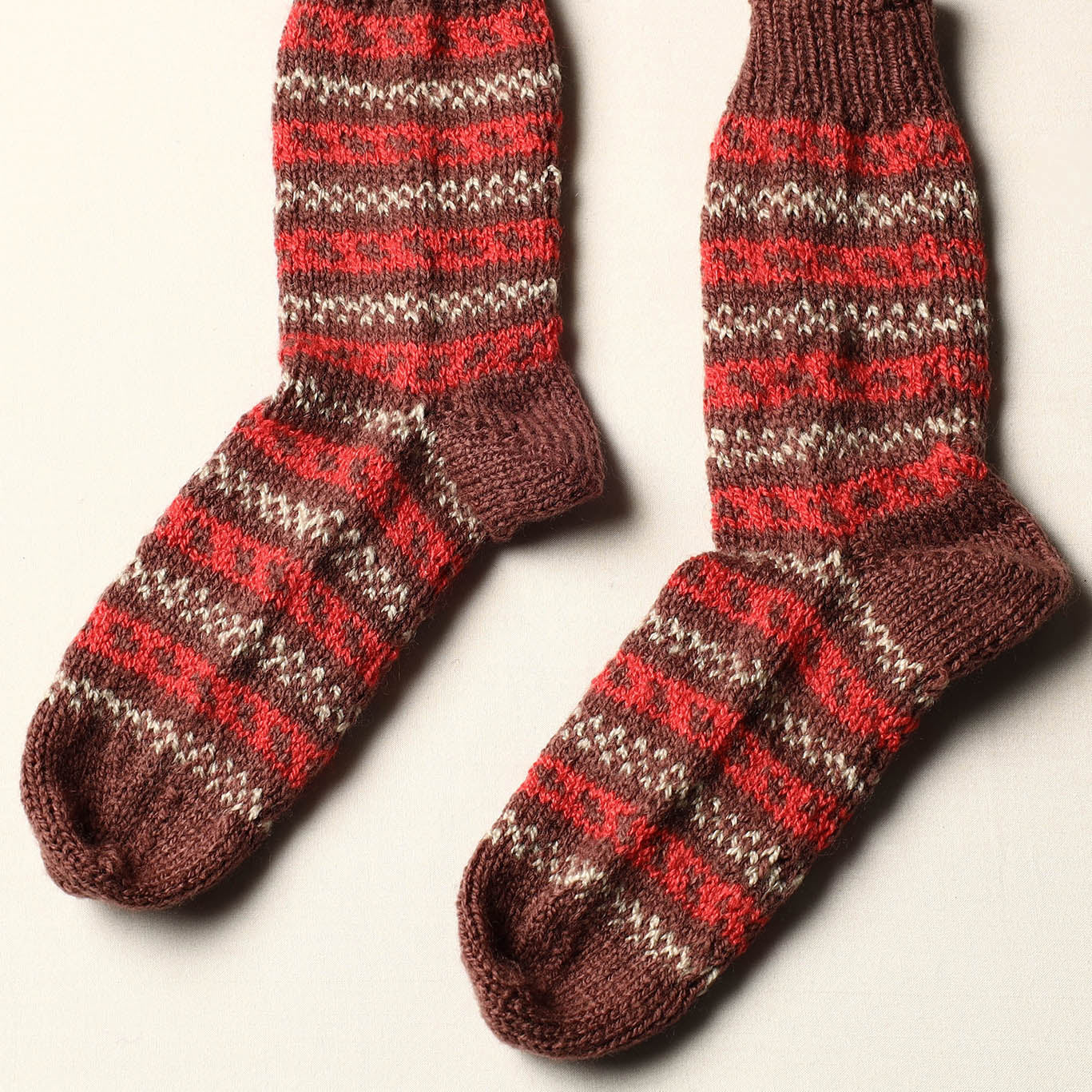 Multicolor - Brown - Kumaun Hand Knitted Woolen Socks (Adult)