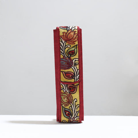 Red Handpainted Kalamkari Natural Dyed Ghicha Silk Earrings Pouch 23 