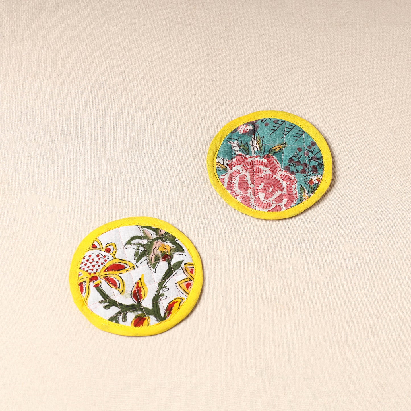 Yellow - Handcrafted Sanganeri Print Coaster (Set of 2) 31