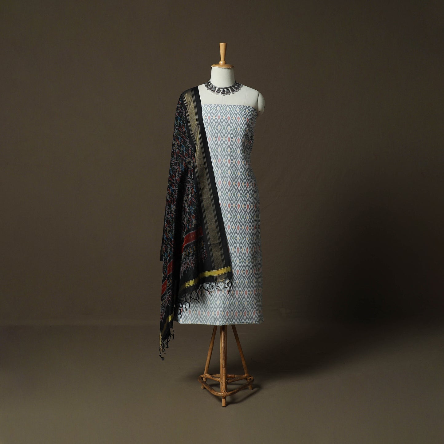 Handloom Sico Pochampally Ikat 2pc Unstitched Dress Material Kurta Set 06