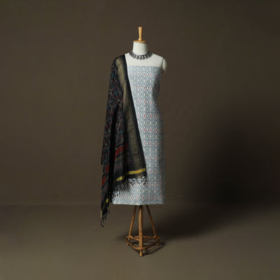 Handloom Sico Pochampally Ikat 2pc Unstitched Dress Material Kurta Set 06