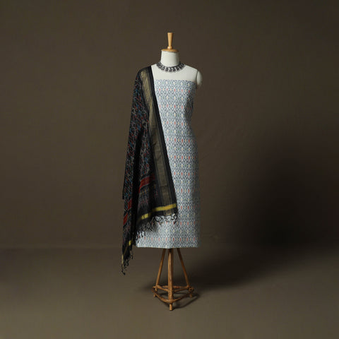 Handloom Sico Pochampally Ikat 2pc Unstitched Dress Material Kurta Set 06