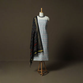 Handloom Sico Pochampally Ikat 2pc Unstitched Dress Material Kurta Set 06