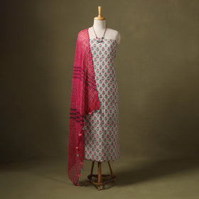 Multicolor Designer! Block Print Cotton Dress Material with Jewellery Set