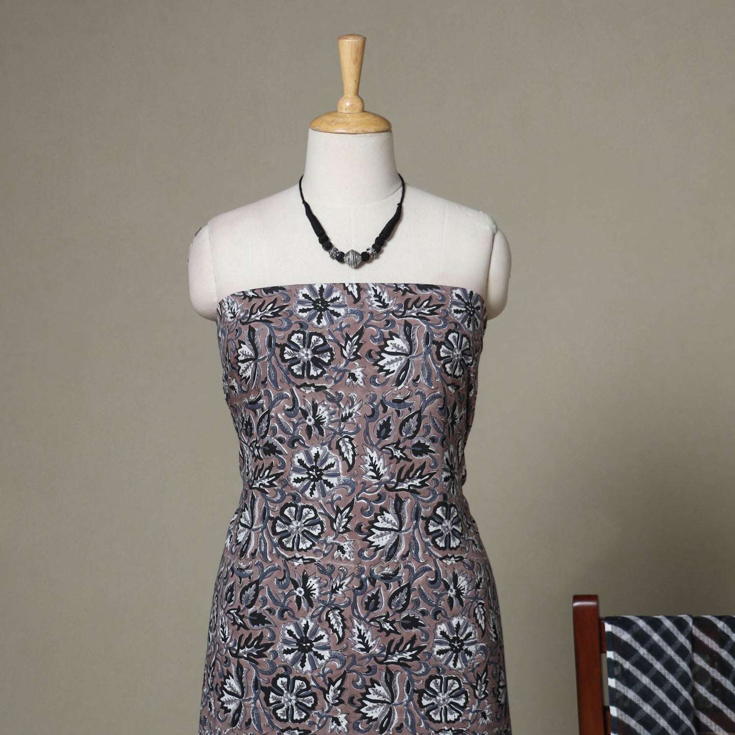 Brown - 2pc unstitched sanganeri dress material