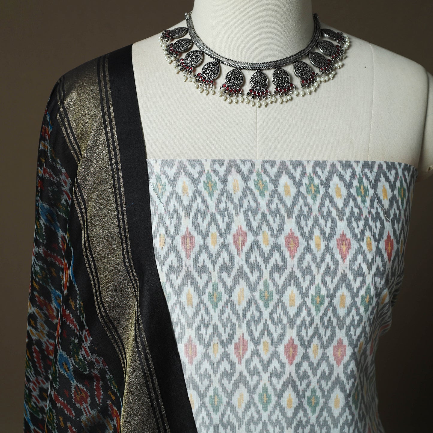 Handloom Sico Pochampally Ikat 2pc Unstitched Dress Material Kurta Set 06