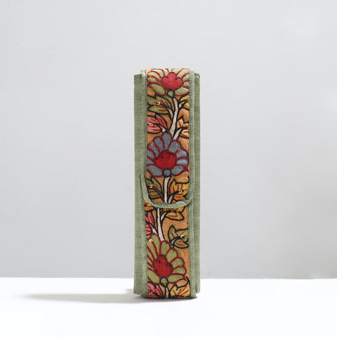 Green Handpainted Kalamkari Natural Dyed Ghicha Silk Earrings Pouch 24 