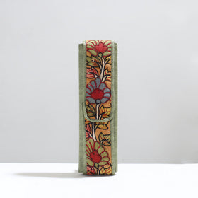 Green Handpainted Kalamkari Natural Dyed Ghicha Silk Earrings Pouch 24 