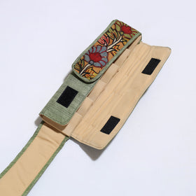 Green Handpainted Kalamkari Natural Dyed Ghicha Silk Earrings Pouch 24 