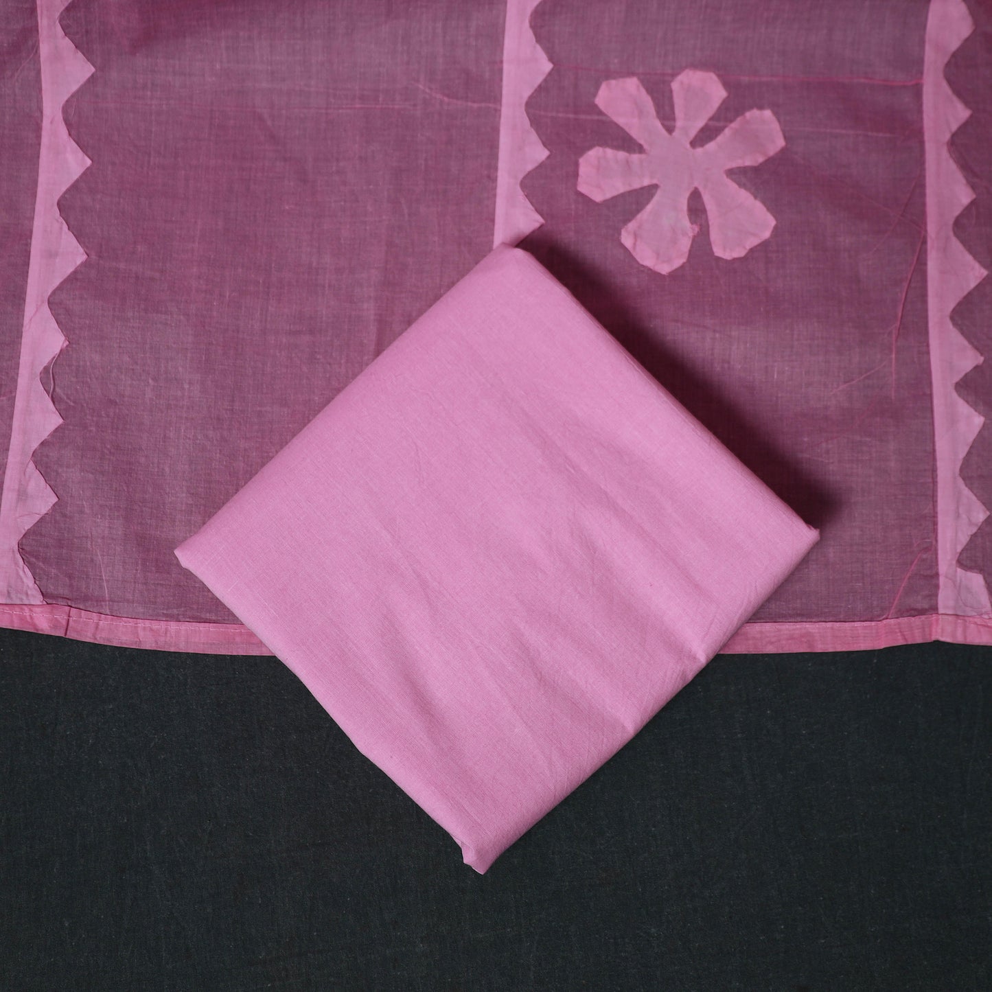 Pink - Barmer Applique Cutwork Cotton 3pc Unstitched Dress Material Suit Set 02