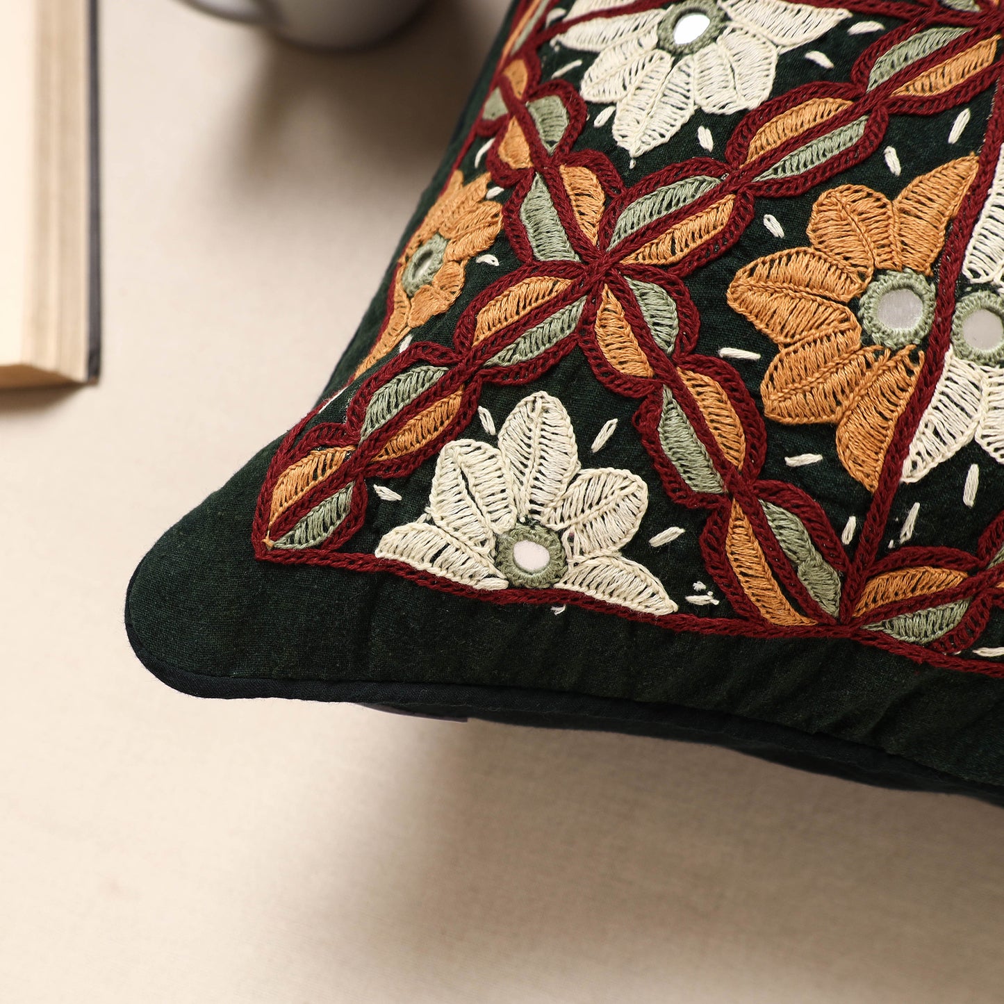 Kala Raksha Rabari Hand Embroidery Cotton Cushion Cover (16 x 16 in)