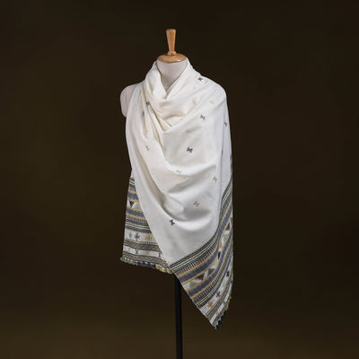 White - Kutch Bhujodi Handwoven Acrylic Wool Shawl 152