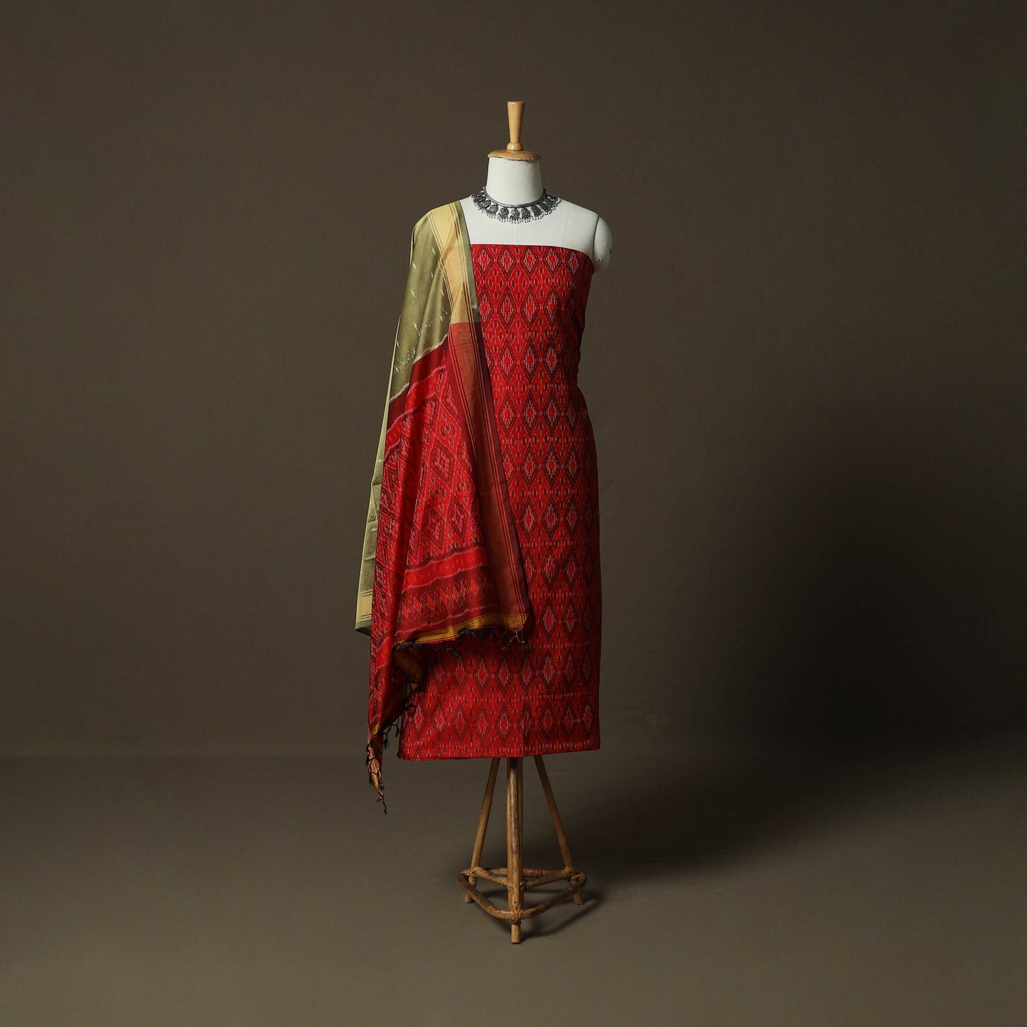 Handloom Sico Pochampally Ikat 2pc Unstitched Dress Material Kurta Set 07