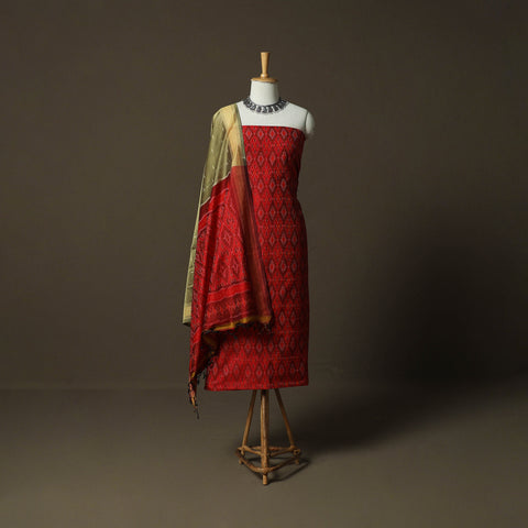 Handloom Sico Pochampally Ikat 2pc Unstitched Dress Material Kurta Set 07