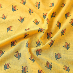Yellow Mangalgiri Block Printed Handwoven Cotton Fabric 
