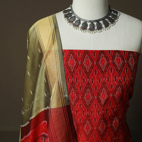 Handloom Sico Pochampally Ikat 2pc Unstitched Dress Material Kurta Set 07