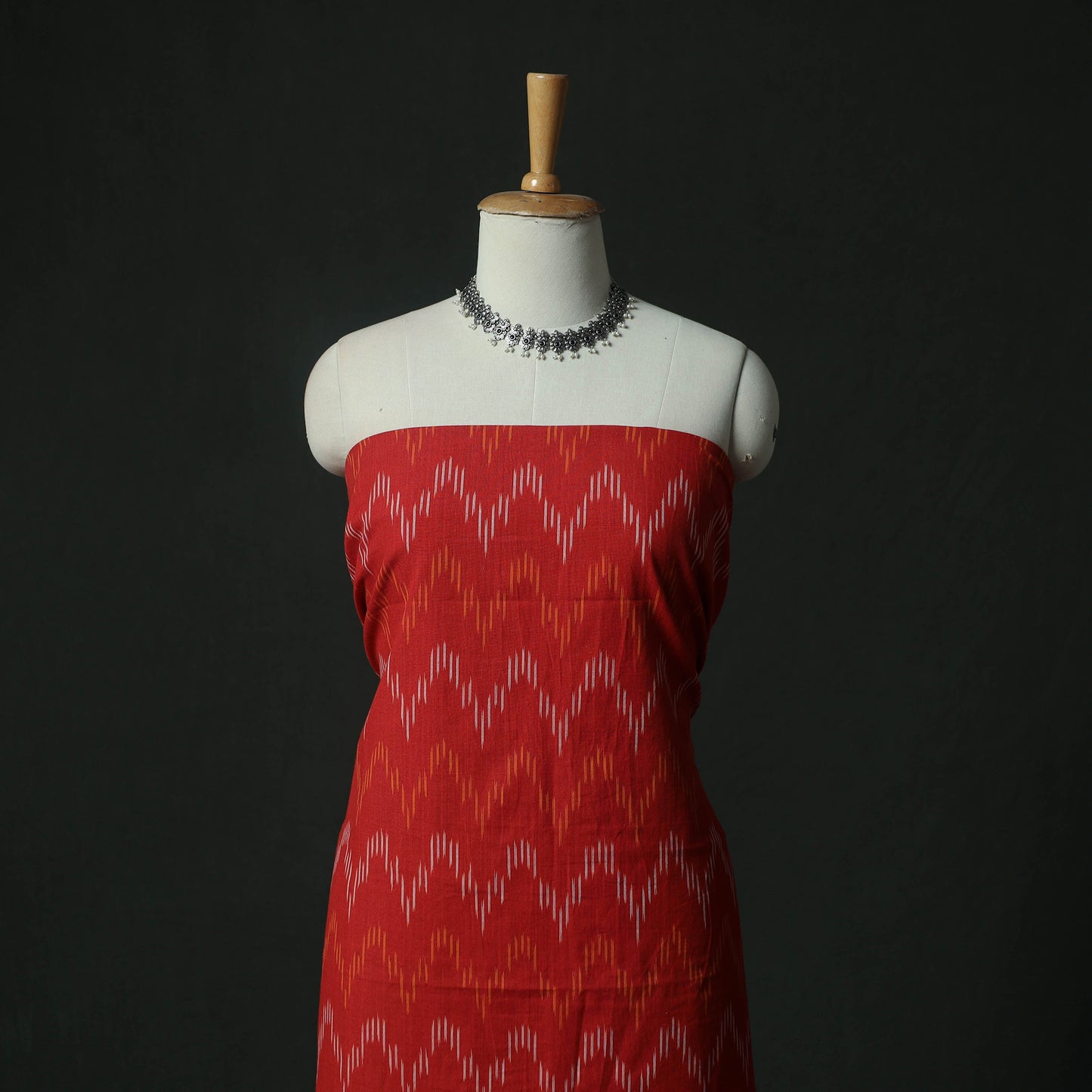 Pochampally Ikat Woven 2pc Cotton Unstitched Dress Material Kurta Set with Earrings 03