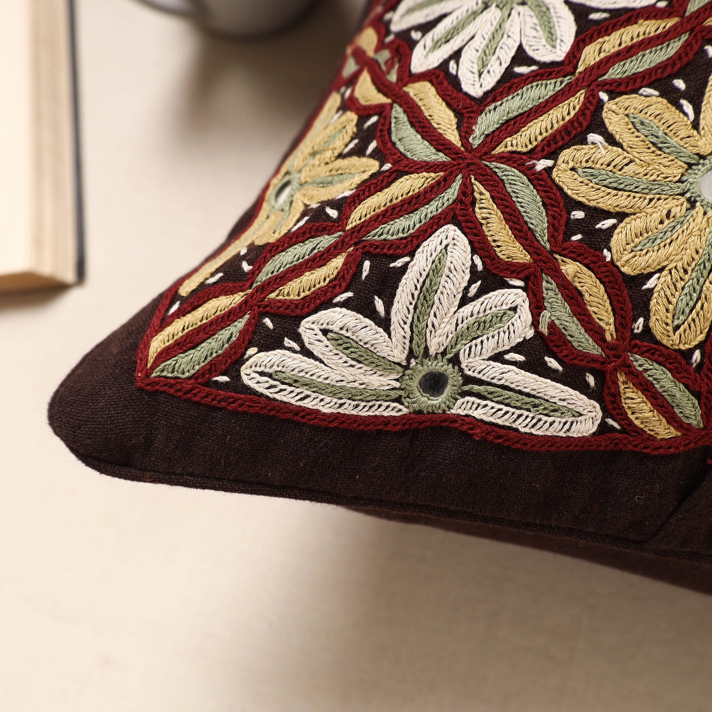 Kala Raksha Rabari Hand Embroidery Cotton Cushion Cover (16 x 16 in)