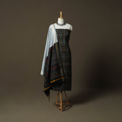 Handloom Sico Pochampally Ikat 2pc Unstitched Dress Material Kurta Set 08