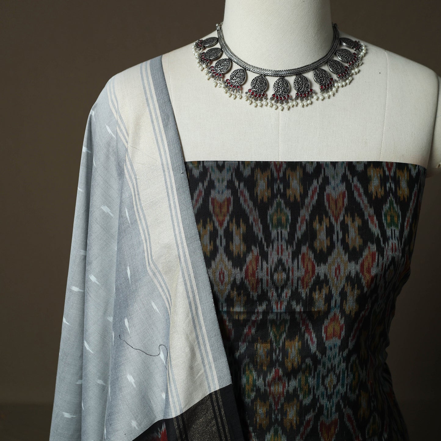 Handloom Sico Pochampally Ikat 2pc Unstitched Dress Material Kurta Set 08