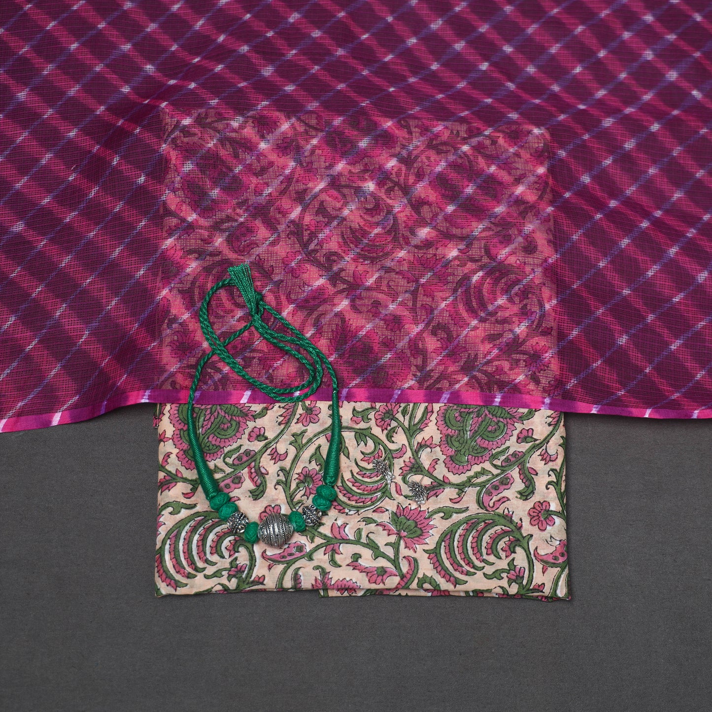 Pink - 2pc unstitched sanganeri dress material