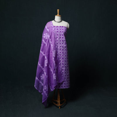 Purpel - Barmer Applique Cutwork Cotton 3pc Unstitched Dress Material Suit Set 04