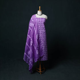 Purpel - Barmer Applique Cutwork Cotton 3pc Unstitched Dress Material Suit Set 04