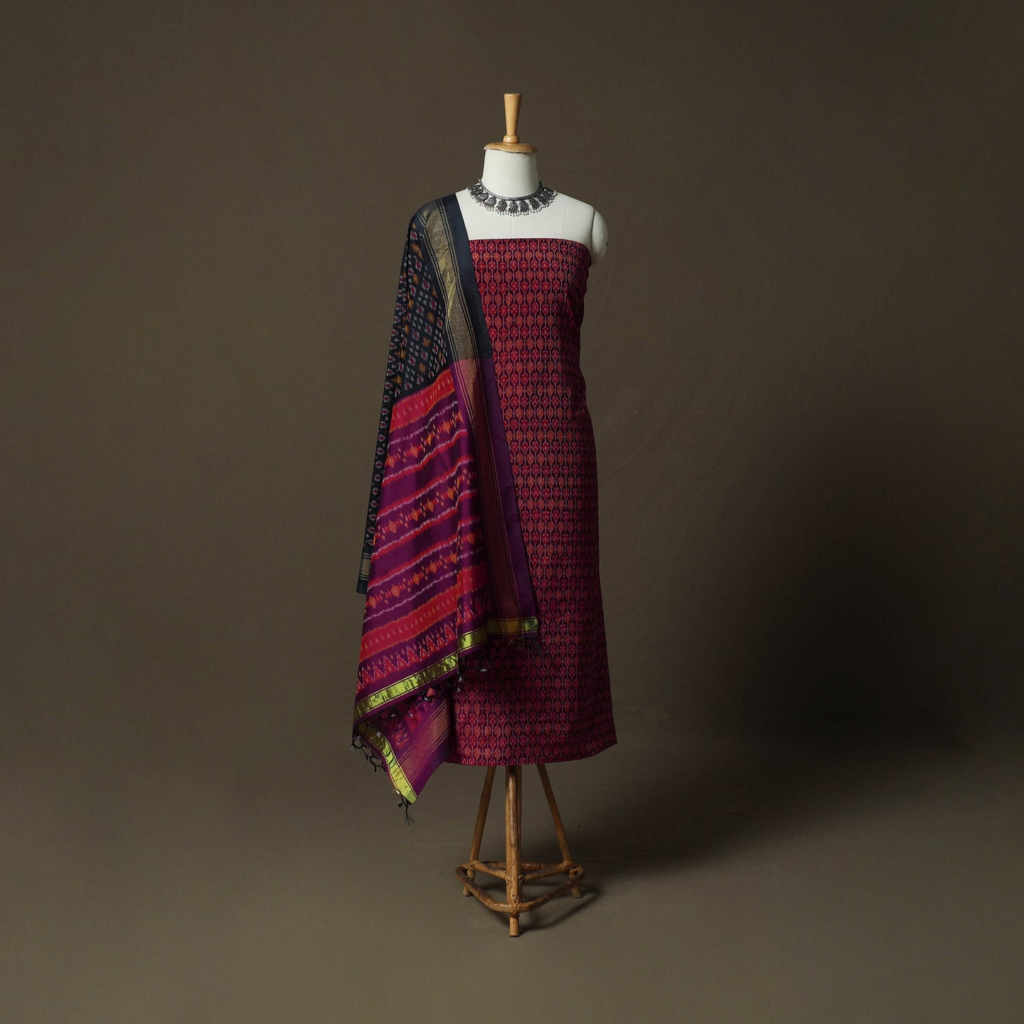 Handloom Sico Pochampally Ikat 2pc Unstitched Dress Material Kurta Set 09