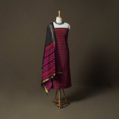 Handloom Sico Pochampally Ikat 2pc Unstitched Dress Material Kurta Set 09