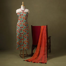 Multicolor Designer! Block Print Cotton Dress Material with Jewellery Set