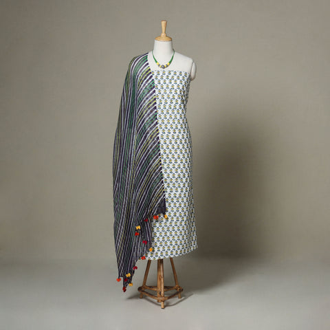 White - 2pc unstitched sanganeri dress material