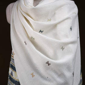 White - Kutch Bhujodi Handwoven Acrylic Wool Shawl 154