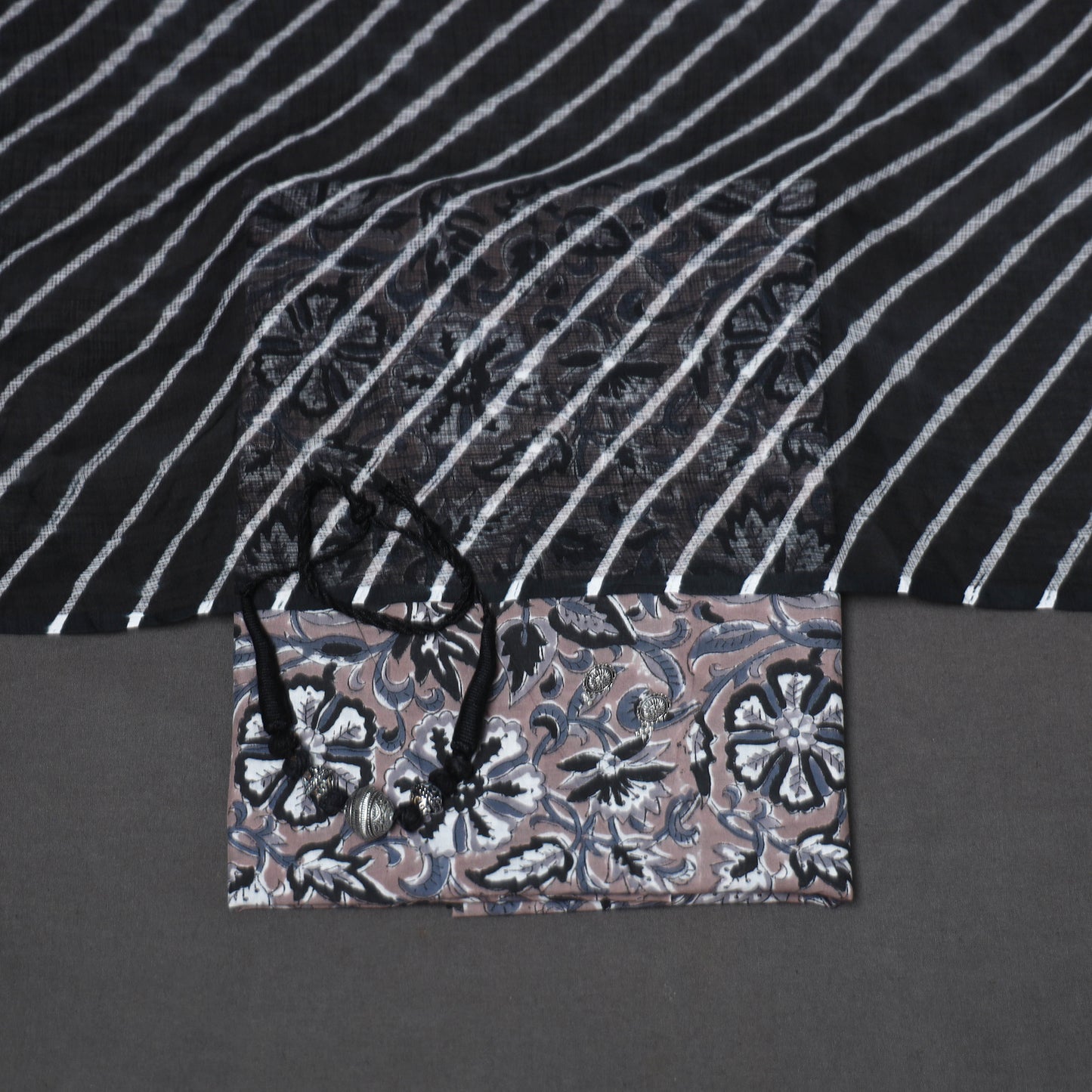 Brown - 2pc unstitched sanganeri dress material