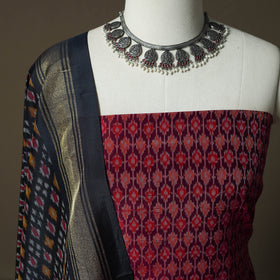 Handloom Sico Pochampally Ikat 2pc Unstitched Dress Material Kurta Set 09