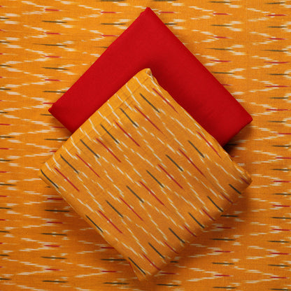 Orange - 3pc Pochampally Ikat Handloom Cotton Suit Material Set 13