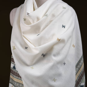 White - Kutch Bhujodi Handwoven Acrylic Wool Shawl 155