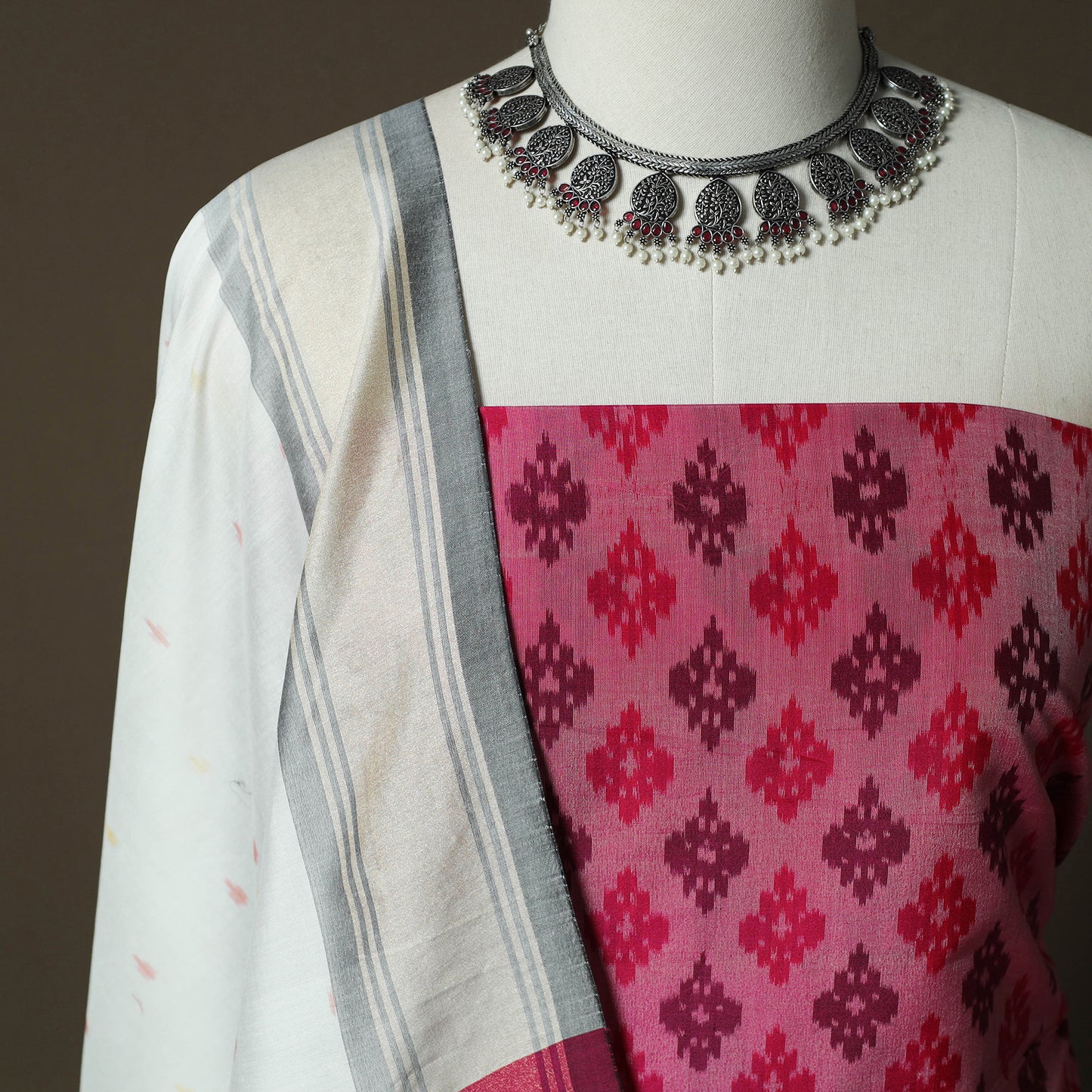 Handloom Sico Pochampally Ikat 2pc Unstitched Dress Material Kurta Set 10