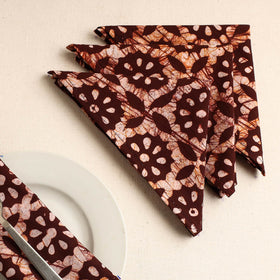  Set of 4 - Maroon Hand Batik Printed Cotton Table Napkins