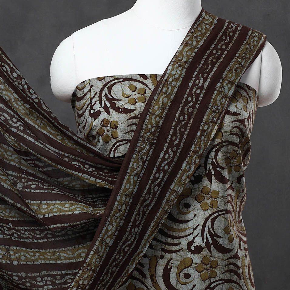 Brown - Kutch Print 3pc Cotton Batik Dress Material 39