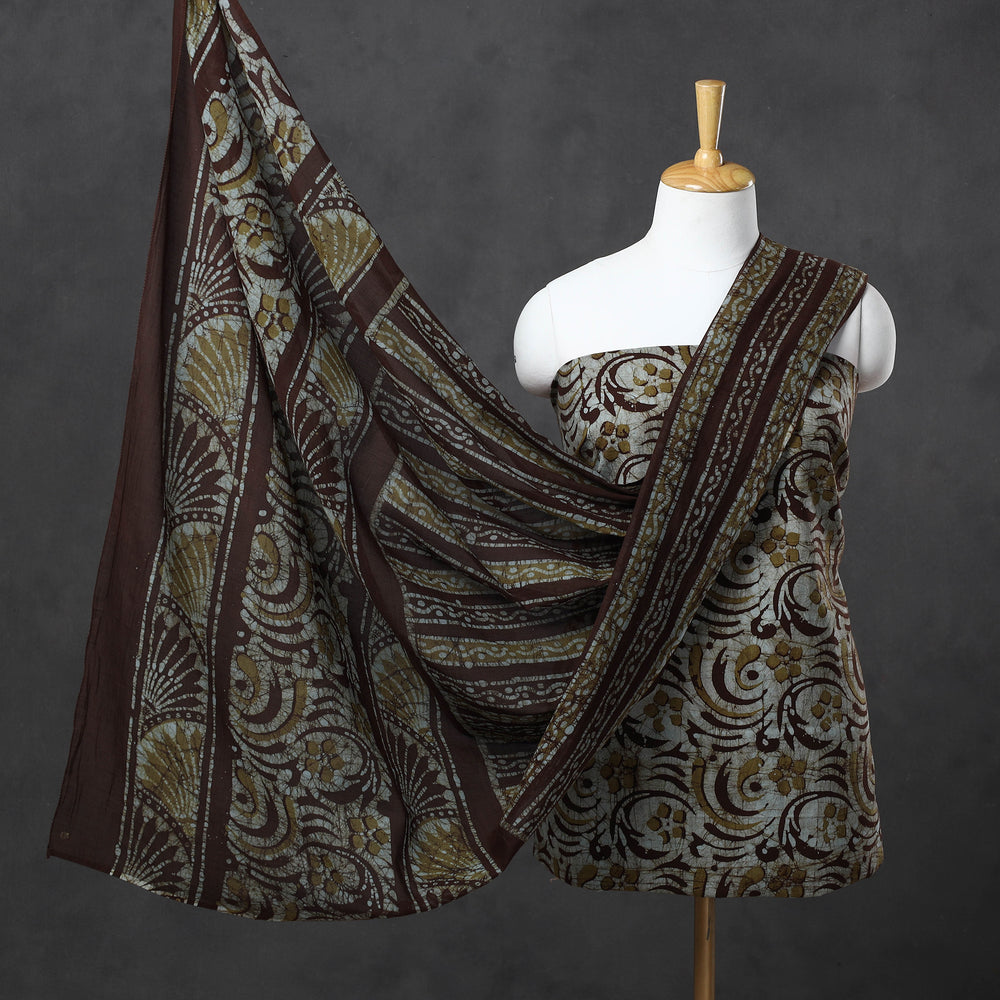 Brown - Kutch Print 3pc Cotton Batik Dress Material 39