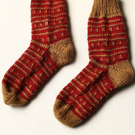  Red Kumaun Hand Knitted Woolen Socks - Kids