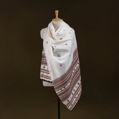 White - Kutch Bhujodi Handwoven Acrylic Wool Shawl 156